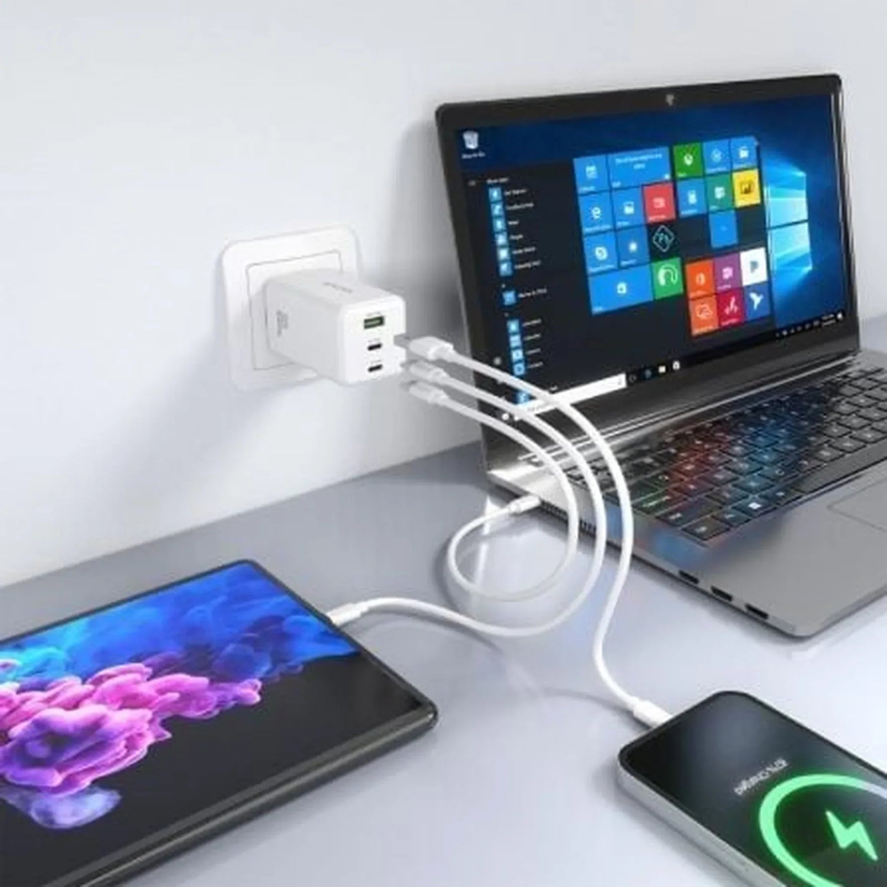 Cargador de Pared GaN Aisens ASCH-100W3P051-W/ 2xUSB Tipo-C/ 1xUSB/ 100W - PixelPlaza