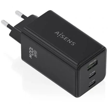 Cargador de Pared GaN Aisens ASCH-100W3P052-BK/ 2xUSB Tipo-C/ 1xUSB/ 100W - PixelPlaza