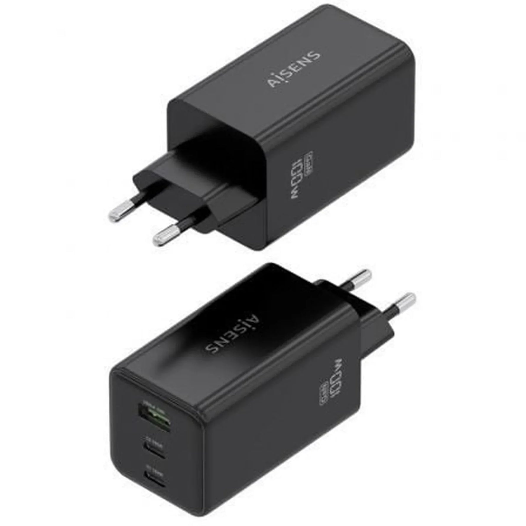 Cargador de Pared GaN Aisens ASCH-100W3P052-BK/ 2xUSB Tipo-C/ 1xUSB/ 100W - PixelPlaza