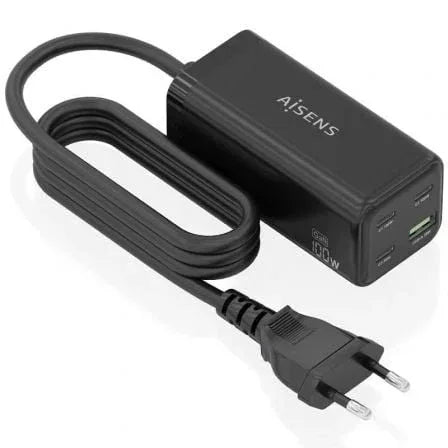 Cargador Sobremesa GaN Aisens ASCH-100W4P054-BK/ 3xUSB Tipo-C/ 1xUSB/ 100W - PixelPlaza