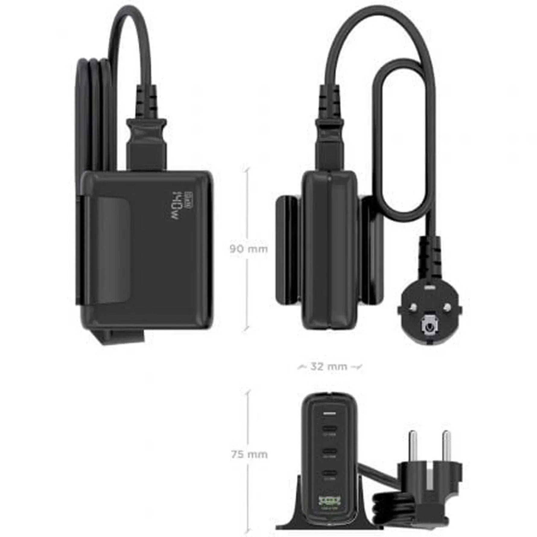 Cargador Sobremesa GaN Aisens ASCH-140W4P056-BK/ 3xUSB Tipo-C/ 1xUSB/ 140W - PixelPlaza