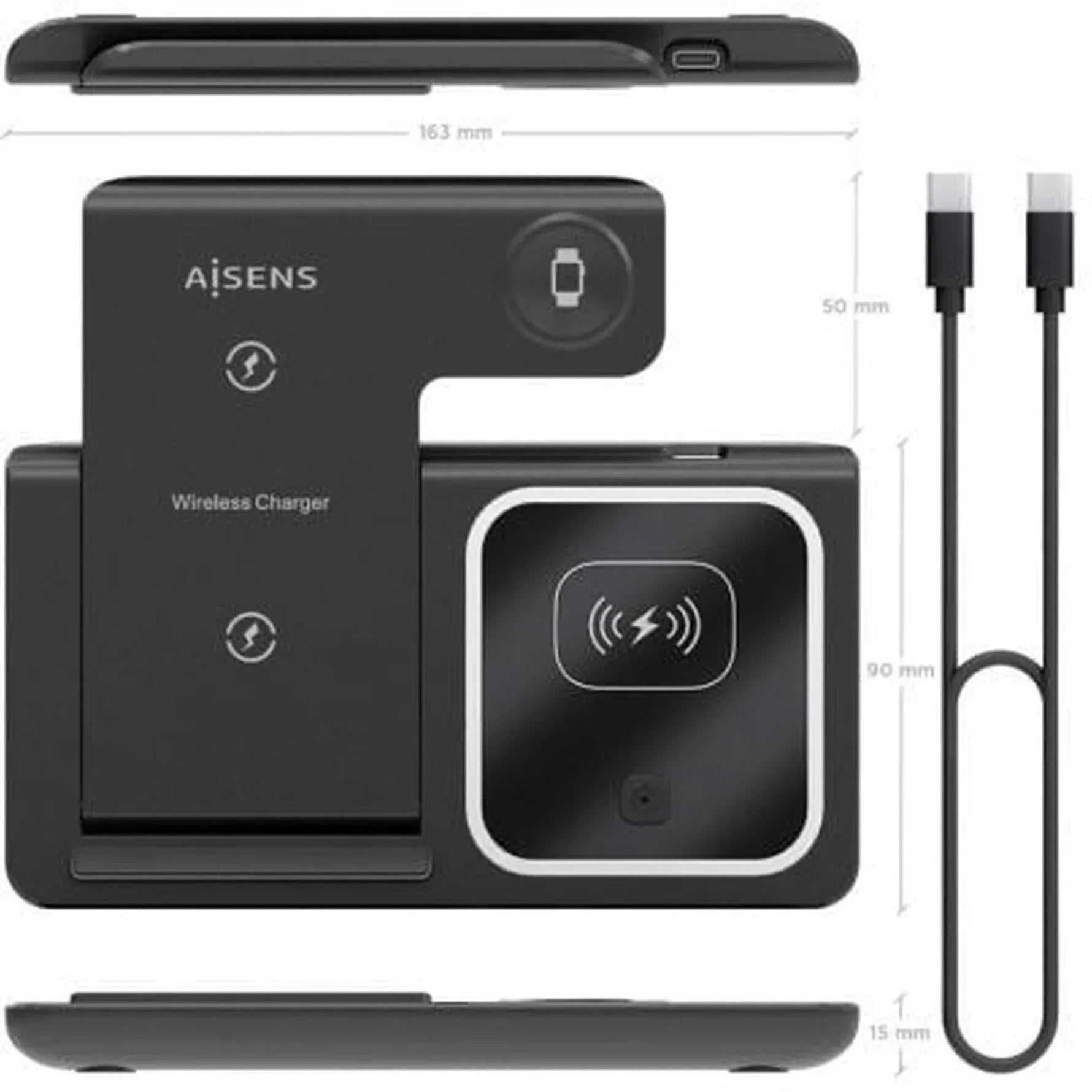 Base de carga Inalámbrica Aisens ASCH-15W3WC043-BK/ 15W - PixelPlaza