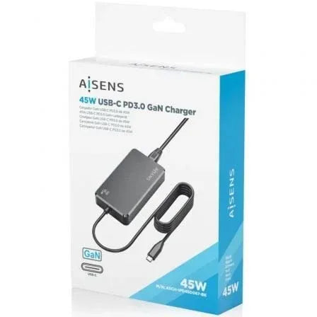 Cargador Sobremesa GaN Aisens ASCH-1PD45D067-BK/ 1xUSB Tipo-C/ 45W - PixelPlaza