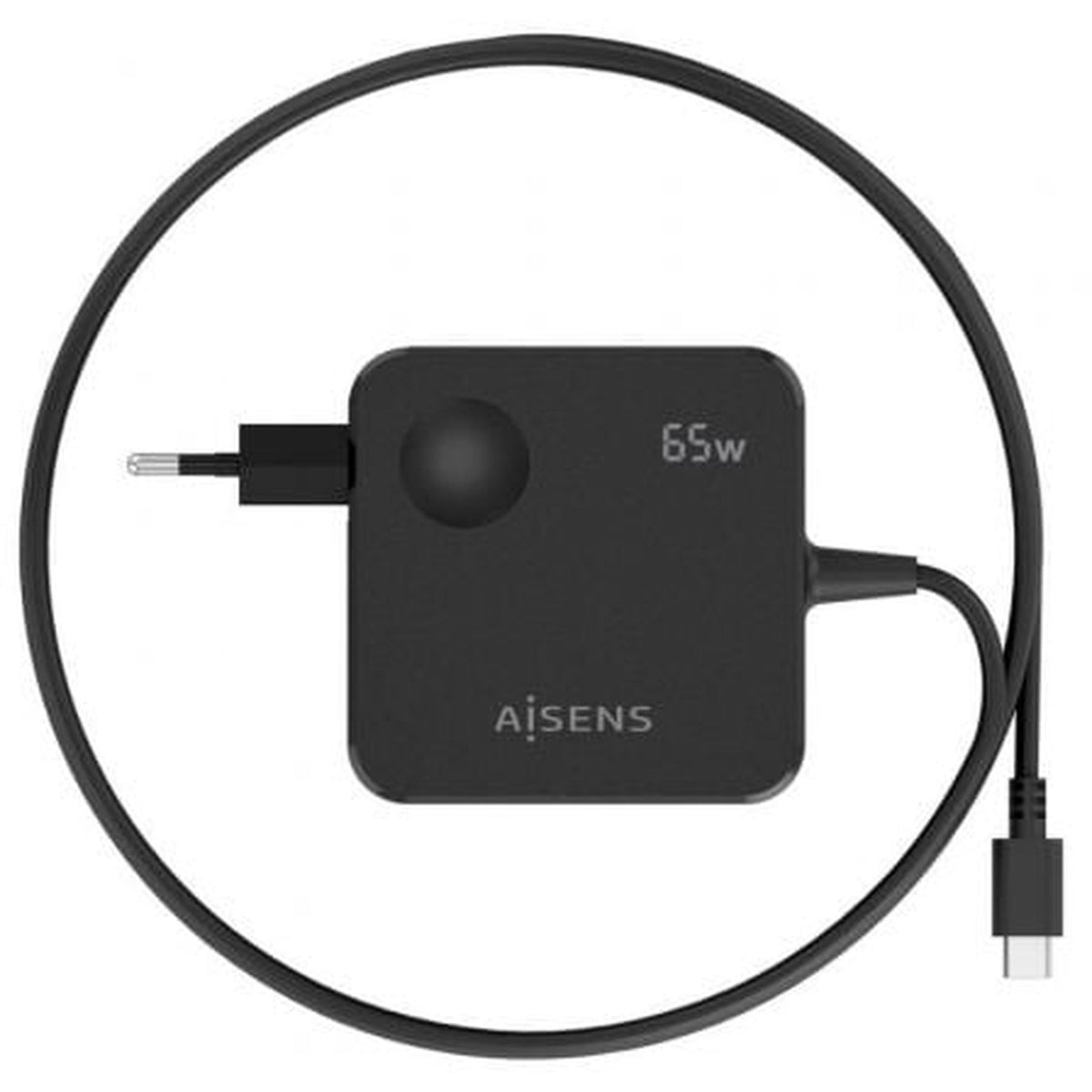 Cargador de Pared GaN Aisens ASCH-1PD65WL80-BK/ 1xUSB Tipo-C/ 65W/ Negro