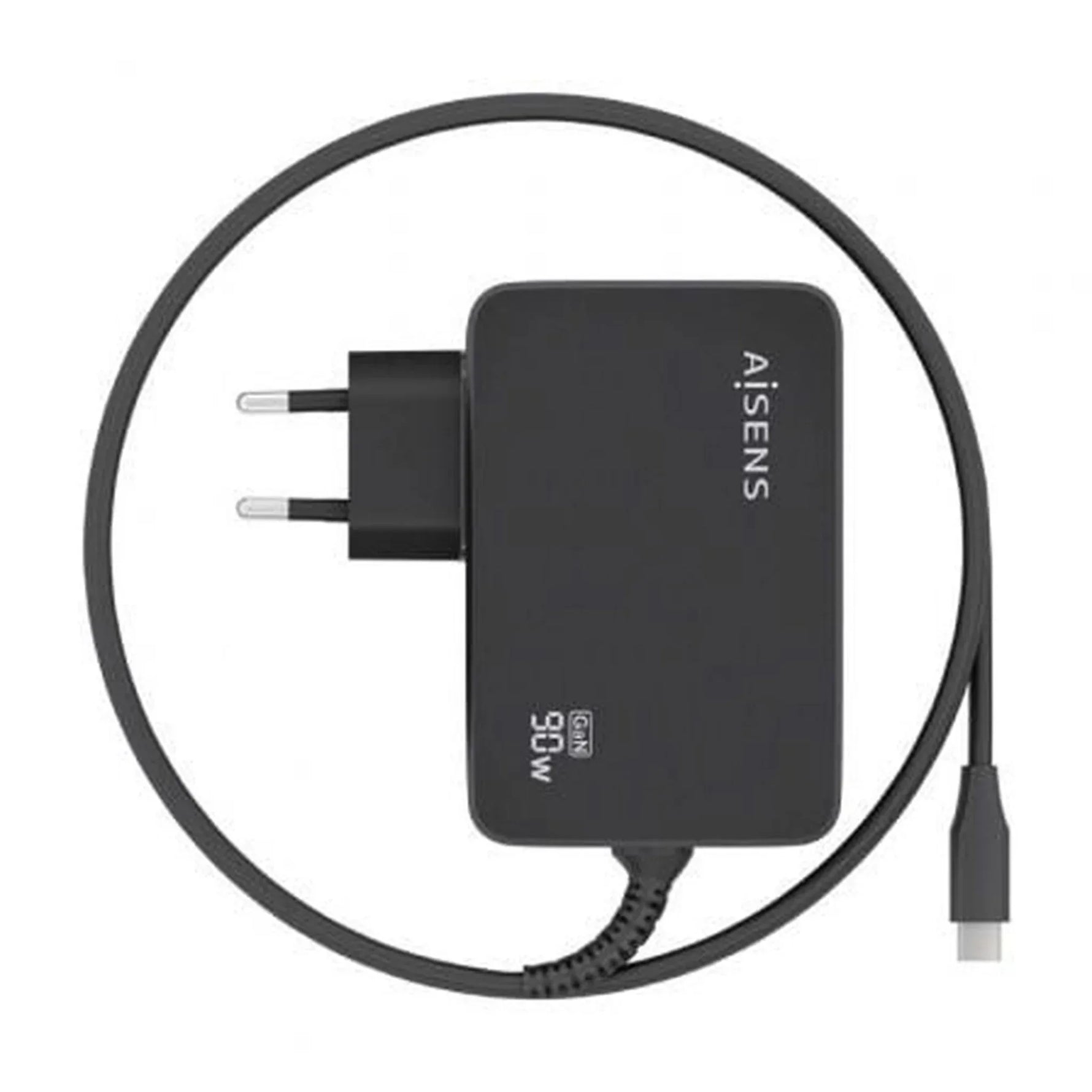 Cargador de Pared GaN Aisens ASCH-1PD90WL034-BK/ 1xUSB Tipo-C + Cable 1.8m/ 90W - PixelPlaza