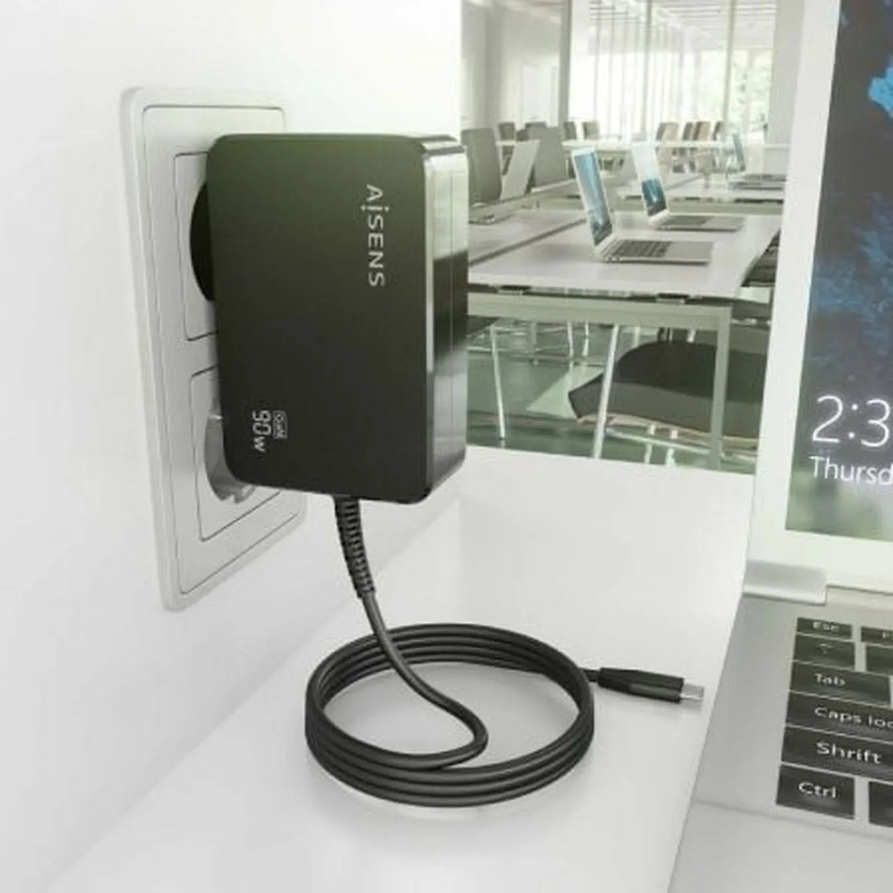Cargador de Pared GaN Aisens ASCH-1PD90WL034-BK/ 1xUSB Tipo-C + Cable 1.8m/ 90W - PixelPlaza