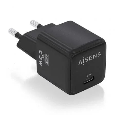 Cargador de Pared GaN Aisens ASCH-25W1P013-BK/ 1xUSB Tipo-C/ 25W - PixelPlaza