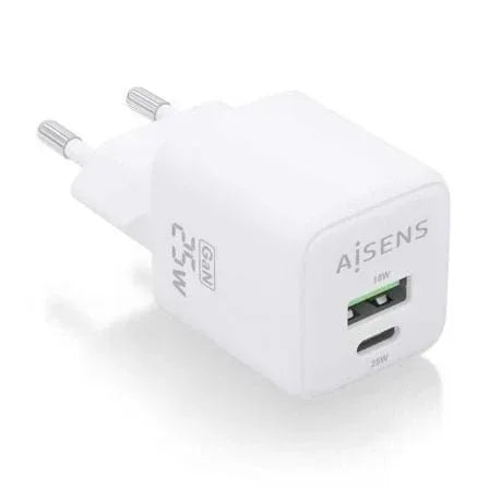 Cargador de Pared GaN Aisens ASCH-25W2P014-W/ 1xUSB Tipo-C/ 1xUSB/ 25W - PixelPlaza