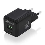 Cargador de Pared GaN Aisens ASCH-25W2P015-BK/ 1xUSB Tipo-C/ 1xUSB/ 25W - PixelPlaza