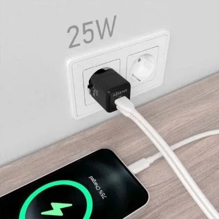 Cargador de Pared GaN Aisens ASCH-25W2P015-BK/ 1xUSB Tipo-C/ 1xUSB/ 25W - PixelPlaza