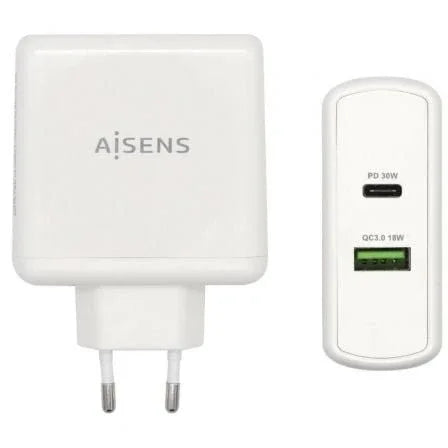 Cargador de Pared Aisens ASCH-2PD30QC-W/ 1xUSB Tipo-C/ 1x USB/ 48W - PixelPlaza