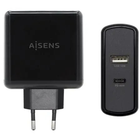 Cargador de Pared Aisens ASCH-2PD45A-BK/ 1xUSB Tipo-C/ 1x USB/ 57W - PixelPlaza