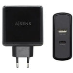 Cargador de Pared Aisens ASCH-2PD45A-BK/ 1xUSB Tipo-C/ 1x USB/ 57W - PixelPlaza