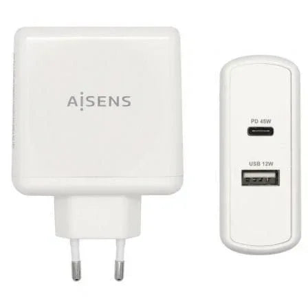 Cargador de Pared Aisens ASCH-2PD45A-W/ 1xUSB Tipo-C/ 1x USB/ 57W - PixelPlaza