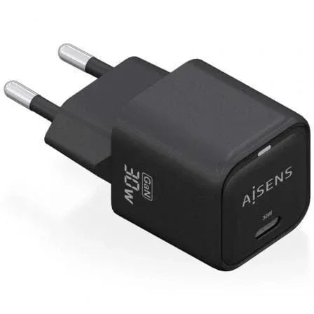 Cargador de Pared GaN Aisens ASCH-30W1P019-BK/ 1xUSB Tipo-C/ 30W - PixelPlaza