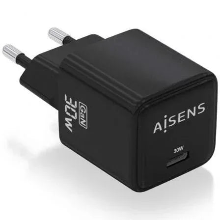 Cargador de Pared GaN Aisens ASCH-30W1P036-BK/ 1xUSB Tipo-C/ 30W - PixelPlaza