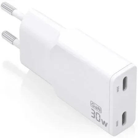 Cargador de Pared GaN Aisens ASCH-30W2P048-W/ 2xUSB Tipo-C/ 30W/ Blanco - PixelPlaza