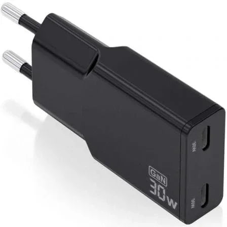 Cargador de Pared GaN Aisens ASCH-30W2P049-BK/ 2xUSB Tipo-C/ 30W/ Negro - PixelPlaza