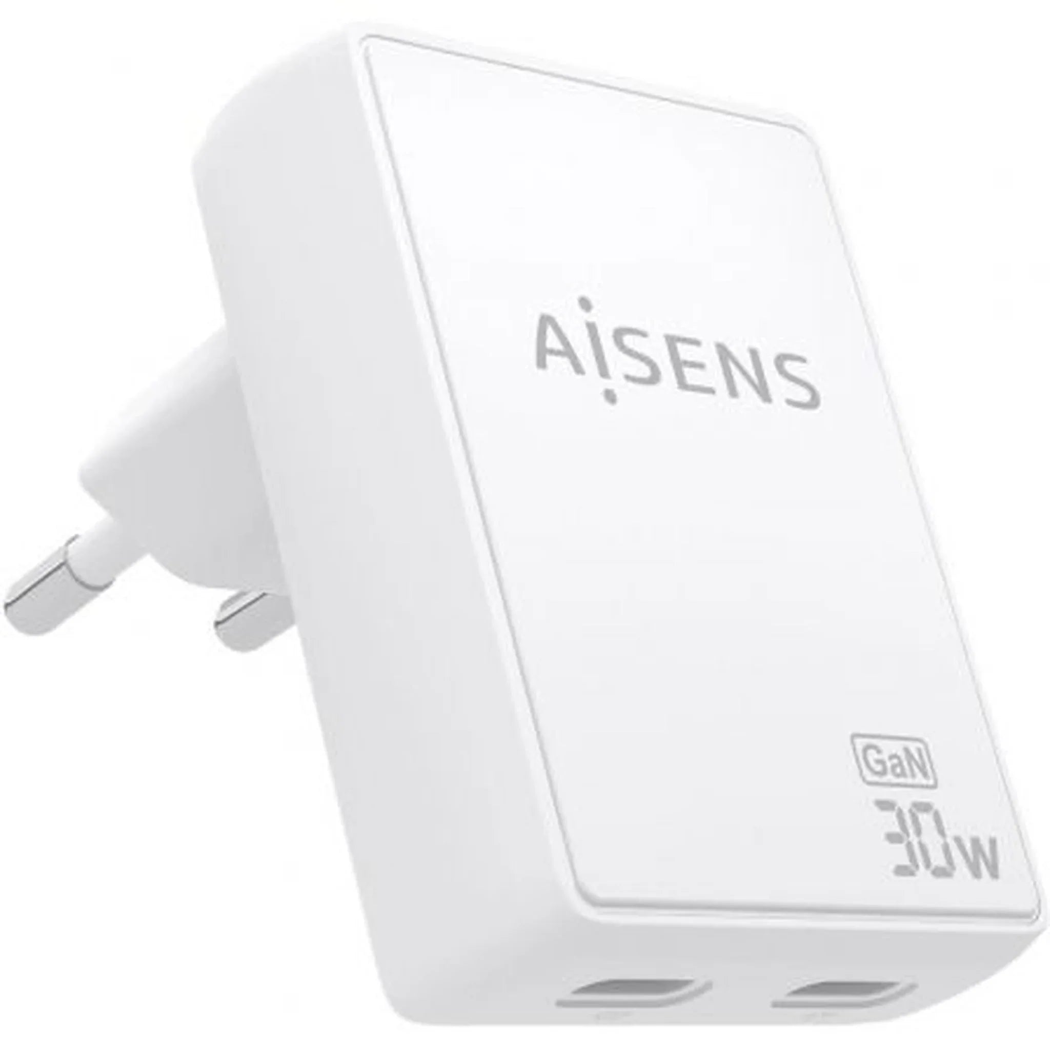 Cargador de Pared GaN Aisens ASCH-30W2P075-W/ 2xUSB Tipo-C/ 30W/ Blanco - PixelPlaza