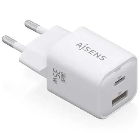 Cargador de Pared GaN Aisens ASCH-35W2P024-W/ 1xUSB Tipo-C/ 1xUSB/ 35W - PixelPlaza