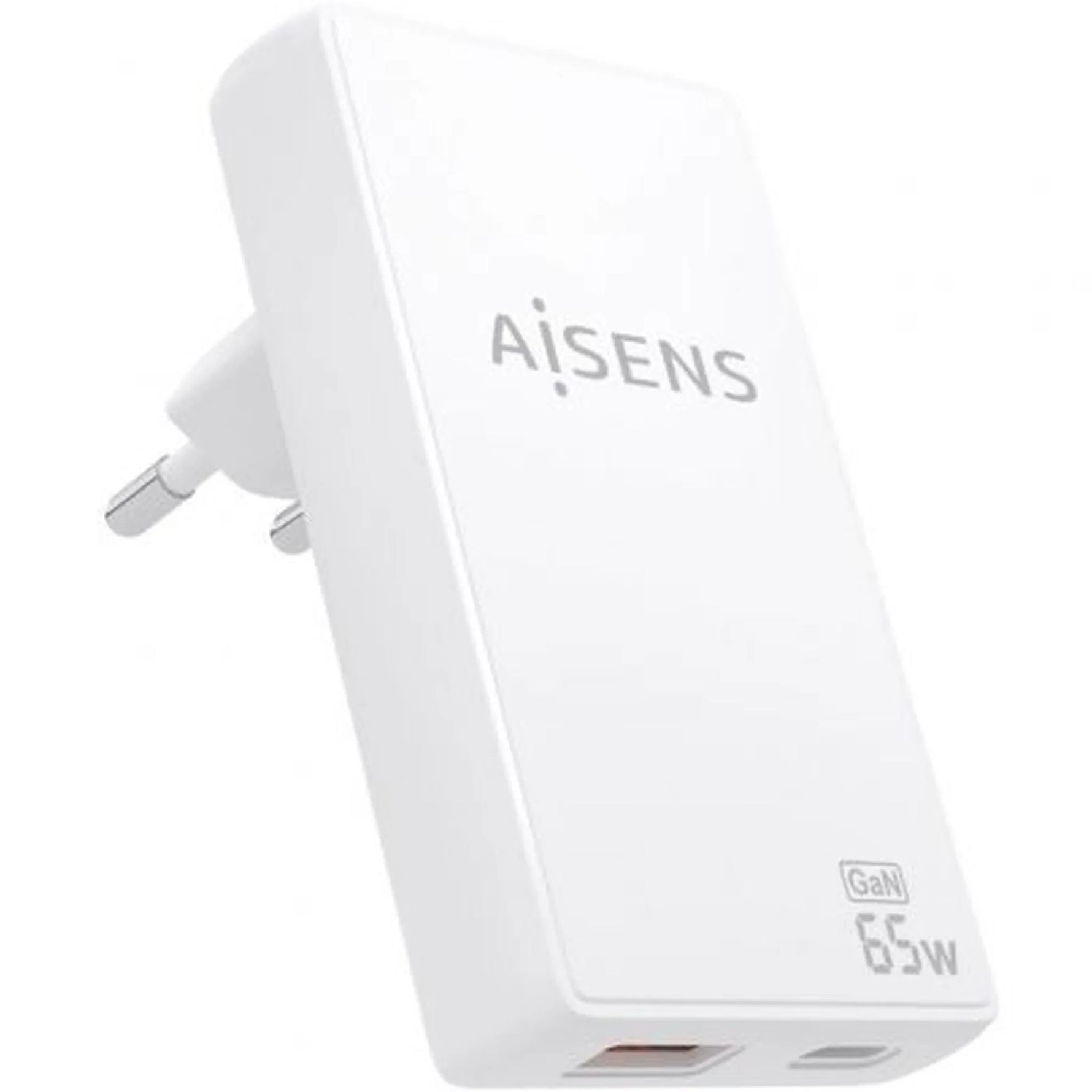 Cargador de Pared GaN Aisens ASCH-65W2P076-W/ 1xUSB Tipo-C/ 1xUSB/ 65W/ Blanco - PixelPlaza