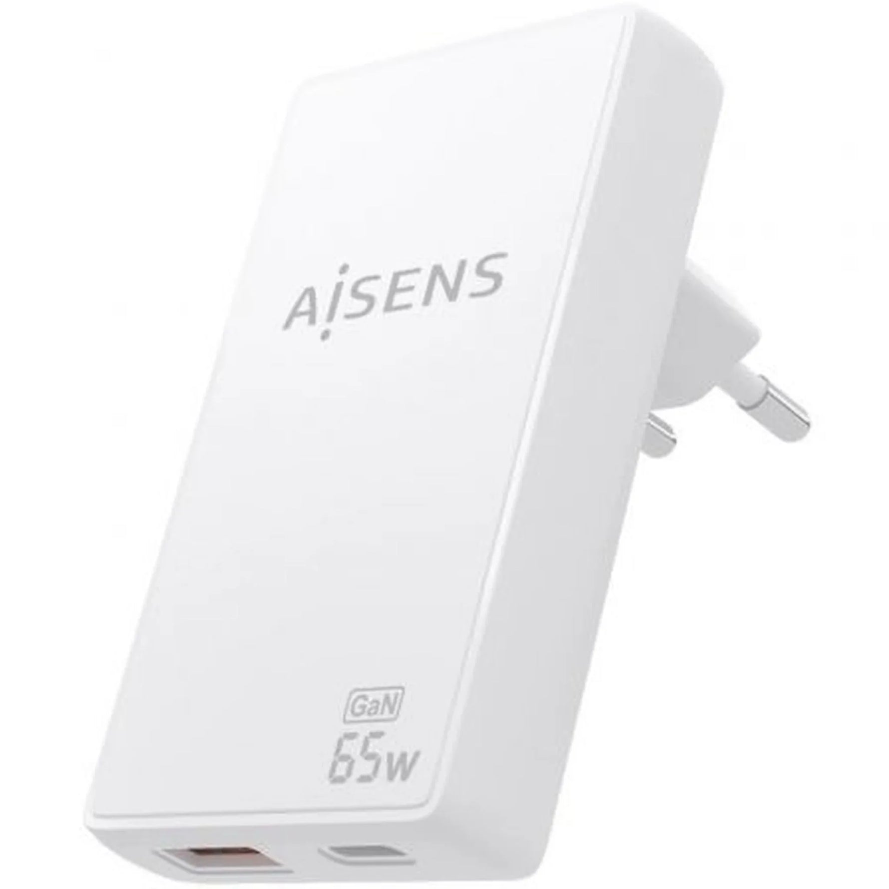 Cargador de Pared GaN Aisens ASCH-65W2P076-W/ 1xUSB Tipo-C/ 1xUSB/ 65W/ Blanco - PixelPlaza