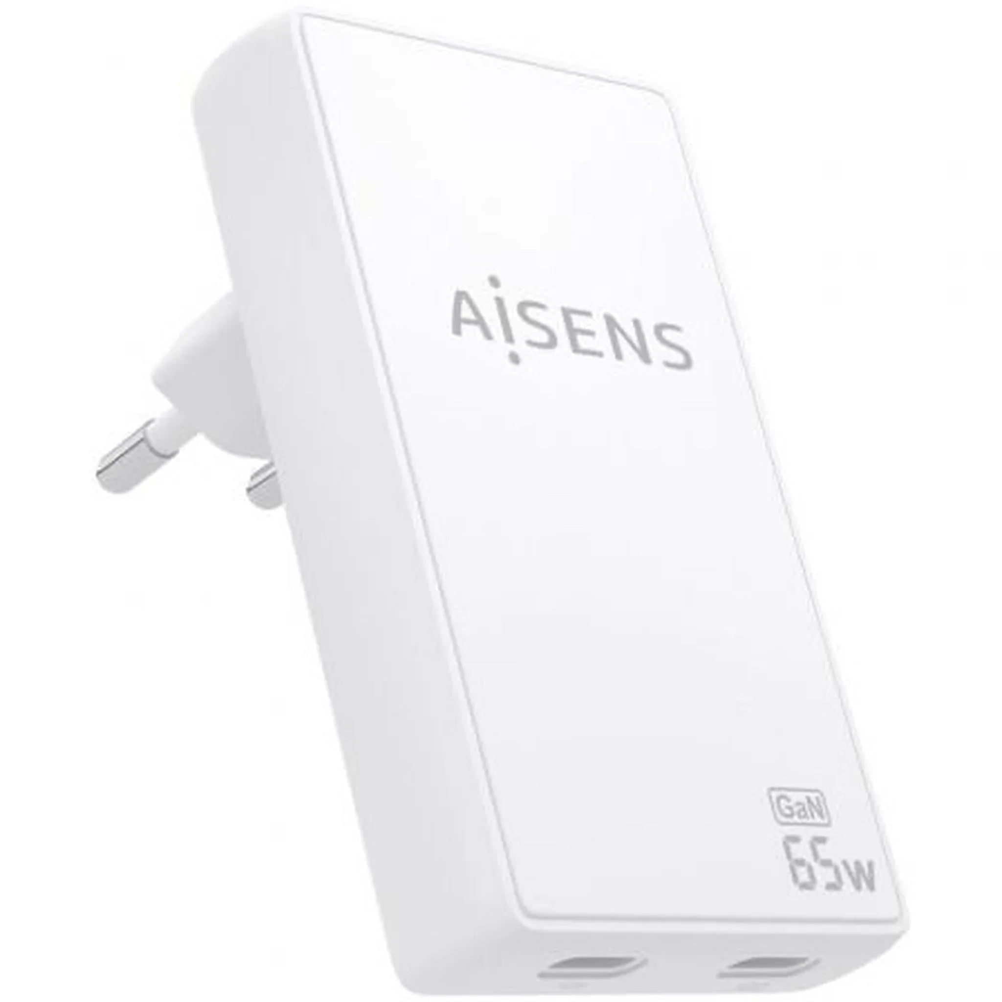 Cargador de Pared GaN Aisens ASCH-65W2P077-W/ 2xUSB Tipo-C/ 65W/ Blanco - PixelPlaza