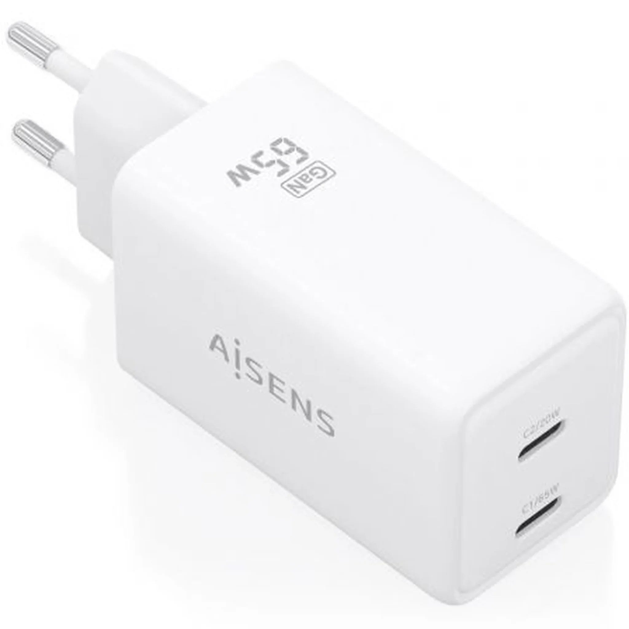 Cargador de Pared GaN Aisens ASCH-65W2P078-W/ 2xUSB Tipo-C/ 65W/ Blanco - PixelPlaza