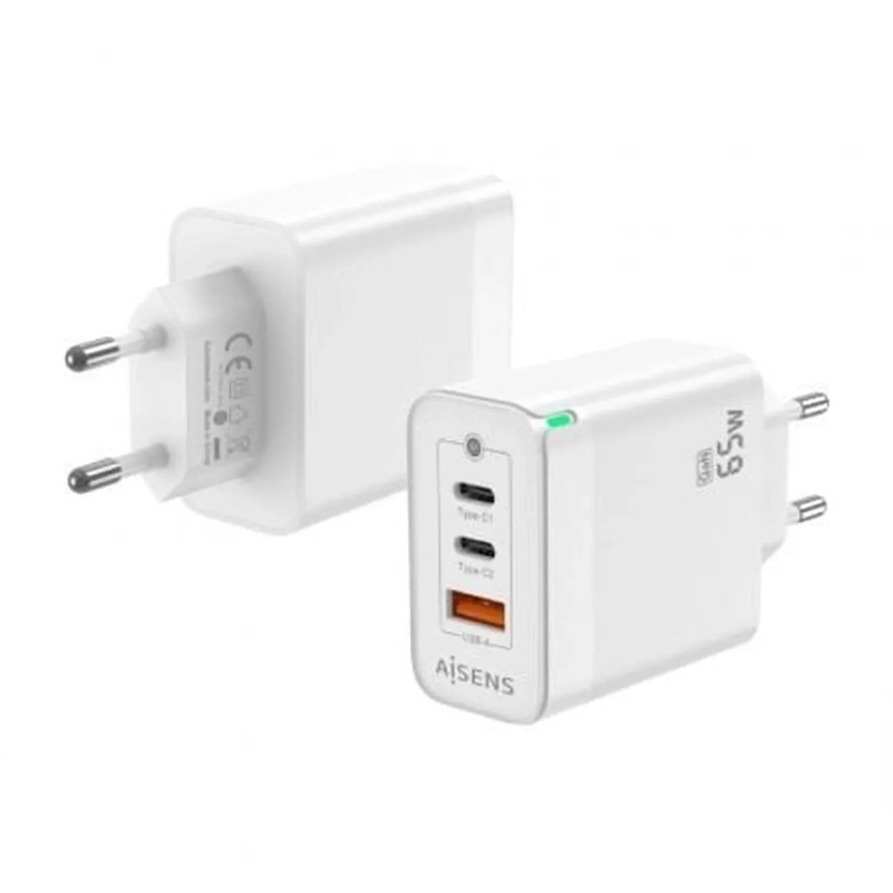 Cargador de Pared GaN Aisens ASCH-65W3P007-W/ 2xUSB Tipo-C/ 1x USB/ 65W - PixelPlaza