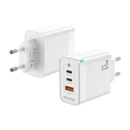 Cargador de Pared GaN Aisens ASCH-65W3P007-W/ 2xUSB Tipo-C/ 1x USB/ 65W - PixelPlaza