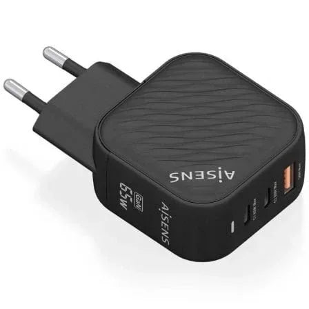Cargador de Pared GaN Aisens ASCH-65W3P027-BK/ 2xUSB Tipo-C/ 1xUSB/ 65W - PixelPlaza