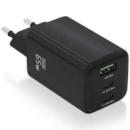 Cargador de Pared GaN Aisens ASCH-65W3P042-BK/ 2xUSB Tipo-C/ 1xUSB/ 65W - PixelPlaza