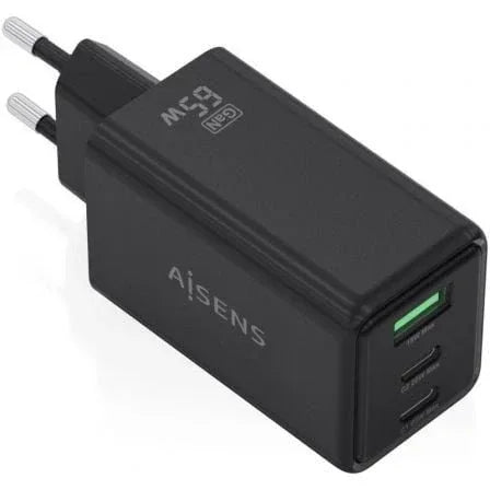 Cargador de Pared GaN Aisens ASCH-65W3P073-BK/ 2xUSB Tipo-C/ 1xUSB/ 65W/ Negro - PixelPlaza