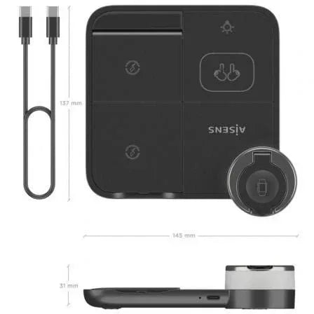 Base de carga Inalámbrica Aisens ASCH-15W4WC062-BK/ 15W/ Negro - PixelPlaza