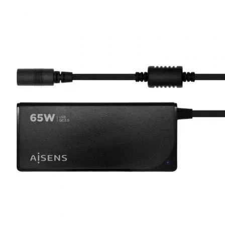 Cargador de Portátil Aisens ASLC-65WAUTO-BK/ 65W/ Automático/ 9 Conectores/ Voltaje 18.5-20V/ 1 USB QC3.0 - PixelPlaza