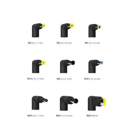 Cargador de Portátil Aisens ASLC-65WAUTO-BK/ 65W/ Automático/ 9 Conectores/ Voltaje 18.5-20V/ 1 USB QC3.0 - PixelPlaza