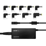 Cargador de Portátil Aisens ASLC-65WAUTO-BK/ 65W/ Automático/ 9 Conectores/ Voltaje 18.5-20V/ 1 USB QC3.0 - PixelPlaza