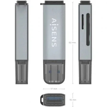 Lector de Tarjetas Externo Aisens ASCR-2A09-GR/ USB 3.1 - PixelPlaza
