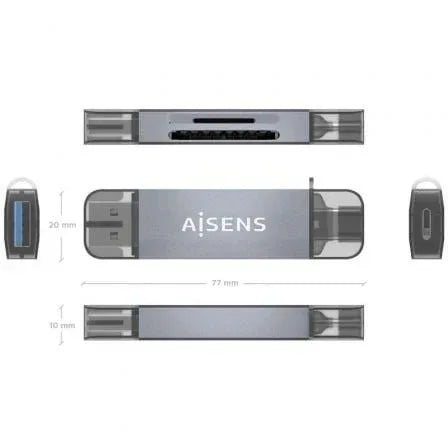 Lector de Tarjetas Externo Aisens ASCR-2AC08-GR/ USB 3.1 - PixelPlaza