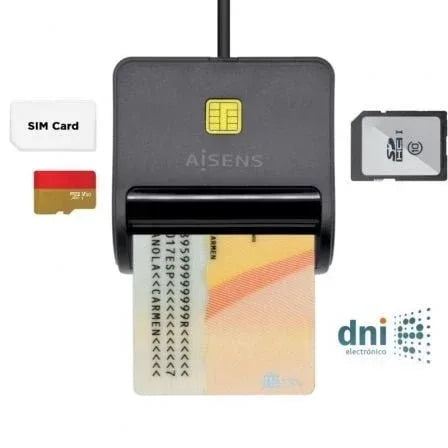 Lector de DNI y Tarjetas Aisens ASCR-SN02SD-BK/ USB 2.0/ Negro - PixelPlaza