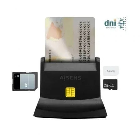Lector de DNI y Tarjetas Aisens ASCR-SN04CSD-BK/ USB Tipo-C/ Negro - PixelPlaza