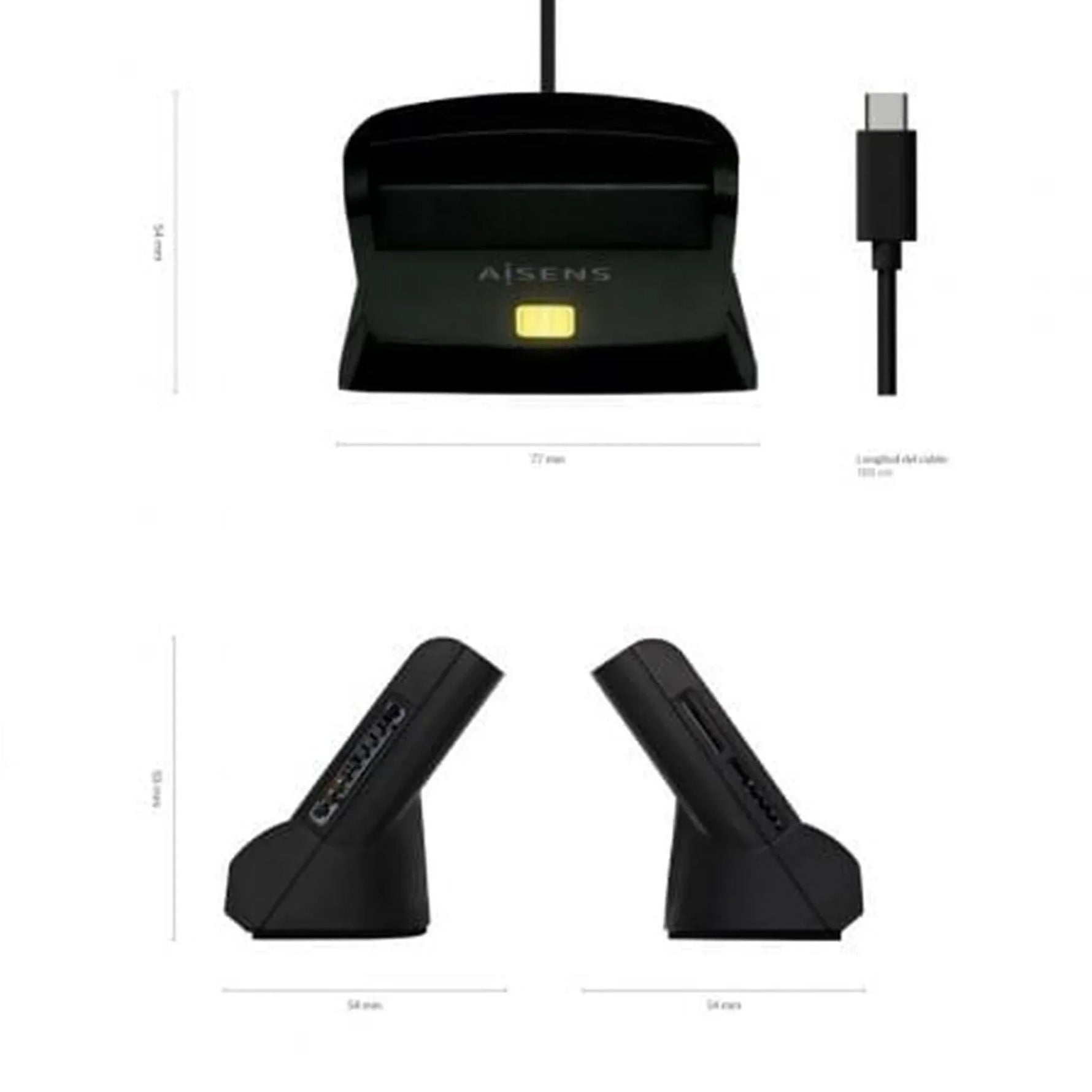 Lector de DNI y Tarjetas Aisens ASCR-SN04CSD-BK/ USB Tipo-C/ Negro - PixelPlaza
