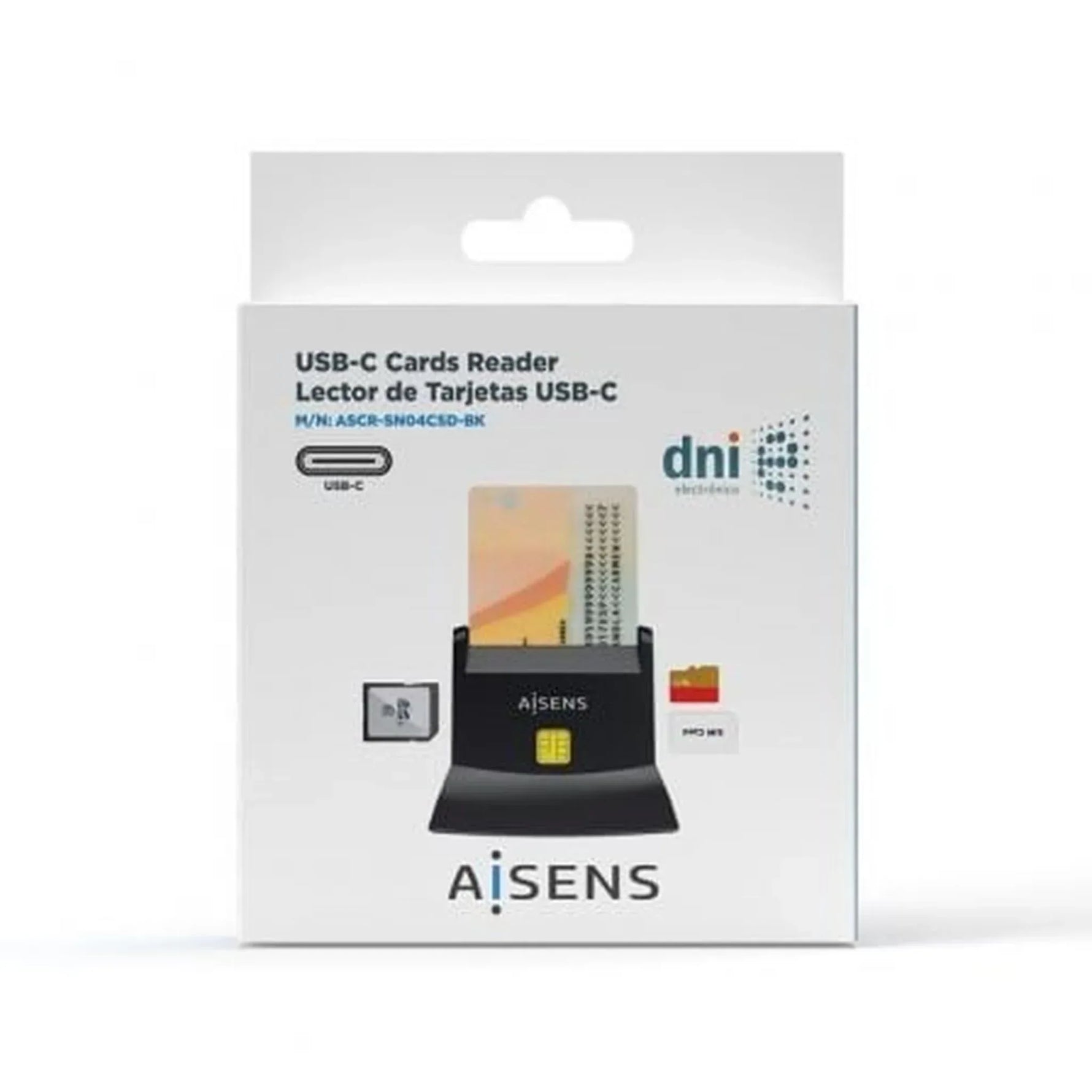 Lector de DNI y Tarjetas Aisens ASCR-SN04CSD-BK/ USB Tipo-C/ Negro - PixelPlaza