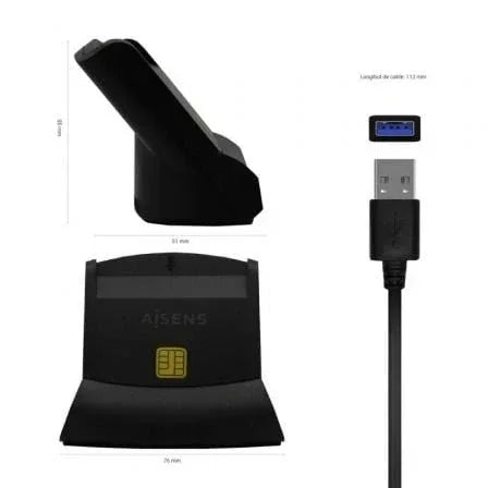 Lector de DNI y Tarjetas Aisens ASCR-SN05-BK/ USB 2.0/ Negro - PixelPlaza