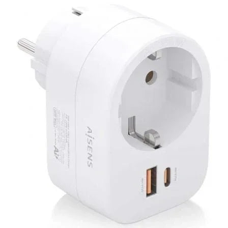 Enchufe Aisens ASPS-1A1C06-W/ 1 Toma de Corriente/ 1 USB Tipo-C PD/ 1 USB/ Blanco - PixelPlaza