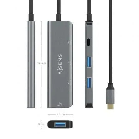 Hub USB Tipo-C Aisens A109-0762/ 3xUSB/ 1xUSB Tipo-C/ Gris - PixelPlaza