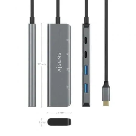 Hub USB Tipo-C Aisens A109-0763/ 2xUSB/ 2xUSB Tipo-C/ Gris - PixelPlaza