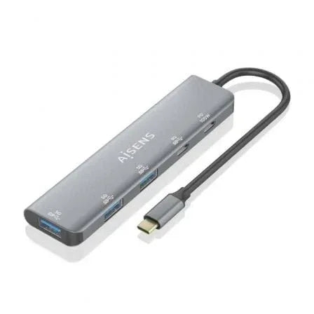 Hub USB Tipo-C Aisens A109-0857/ 3xUSB/ 1xUSB Tipo-C/ 1xUSB Tipo-C PD/ Gris - PixelPlaza