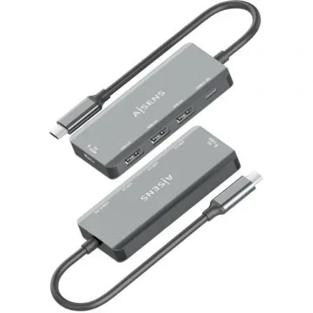 Hub USB Tipo-C Aisens A109-0945/ 3xUSB/ 1xUSB Tipo-C/ 1xUSB Tipo-C PD/ Gris - PixelPlaza
