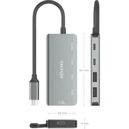 Hub USB Tipo-C Aisens A109-0946/ 2xUSB/ 2xUSB Tipo-C/ 1xUSB Tipo-C PD/ Gris - PixelPlaza